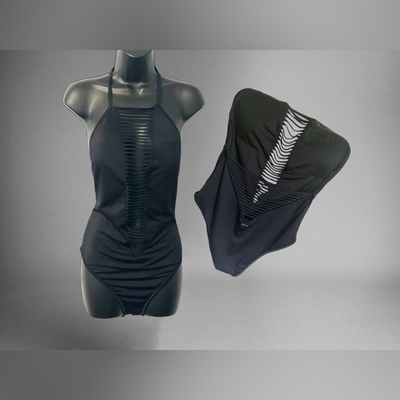Victoria Secret Black Swimwear Suit SZ L Women 1-Piece Cutout Halter Sexy Resort - Picture 1 of 5